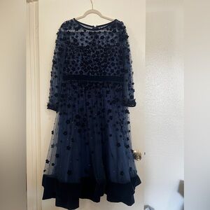 EMBELLISHED ILLUSION HIGH NECK LONG SLEEVE FIT & FLARE DRESS Mac Duggal Velvet